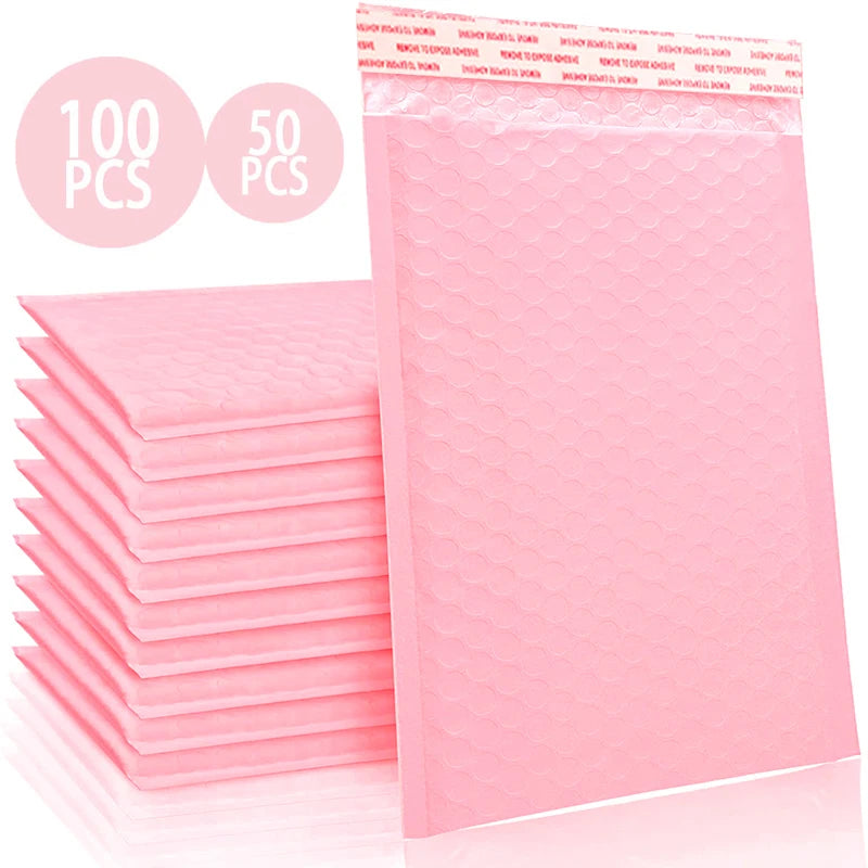NEW Arrivals 50/100PCS Set Black/Yellow/Pink Bubble Envelope Bag Pink Waterproof Poly Bubble Mailers Opaque Self-Seal Adhesive Boutique Shipping Travel Bags