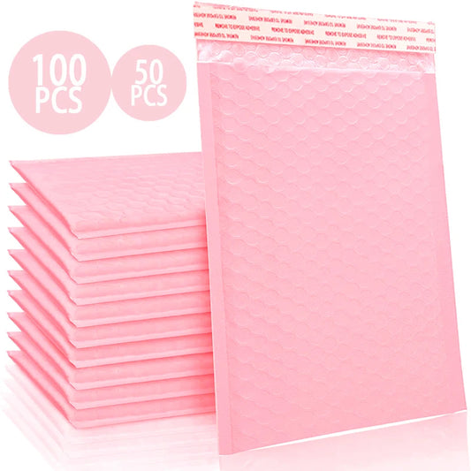 NEW Arrivals 50/100PCS Set Black/Yellow/Pink Bubble Envelope Bag Pink Waterproof Poly Bubble Mailers Opaque Self-Seal Adhesive Boutique Shipping Travel Bags