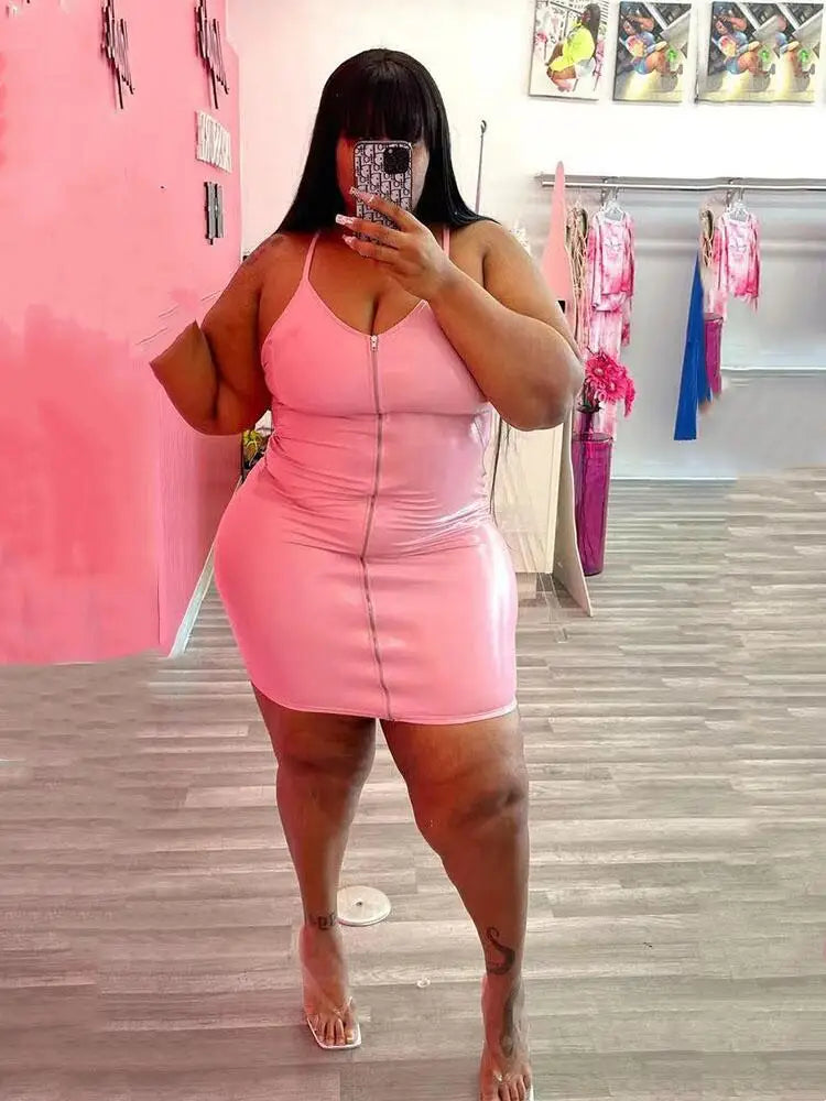 NEW Arrivals XL-5XL Plus Size High Quality Dresses Woman Girls Leather Bodycon Night Clubwear Dress PU Sling Sexy Short Dress Evening Outwear Outfits Female Ladies Luxury Fashion Clothing Supplies