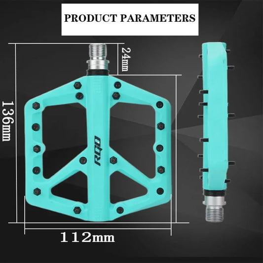 NEW RGO Bicycle Pedals MTB Nylon Platform Footrest Flat Mountain Bike Paddle Grip Pedal Bearings Footboards Cycling Foot Hold Bicycle Parts Accessories Sports Supplies