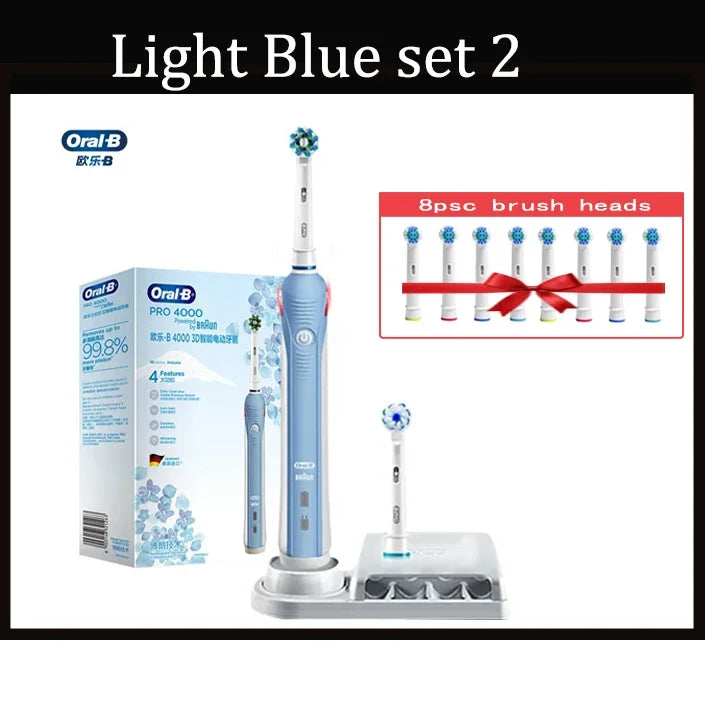 Original Oral B Pro 4000 Full Set Ultrasonic Toothbrush 3D Action Visible Pressure Monitor Electromagnetic Induction Charging Electric Toothbrush USA Origin