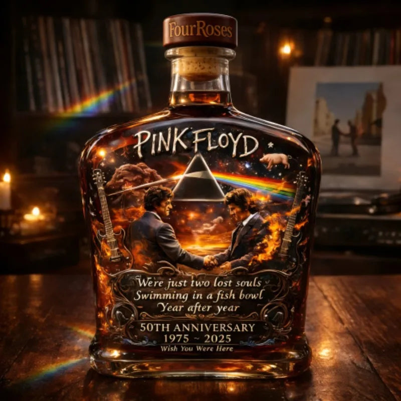 PINK FLOYD Tribute Whiskey Liquor Alcohol Decanter, 50th Anniversary Wish You Were Here Design Liquor Bottle, Premium Gift for Rock Music Lovers Home Pubs Bar Night Club Hotels Barware Supplies