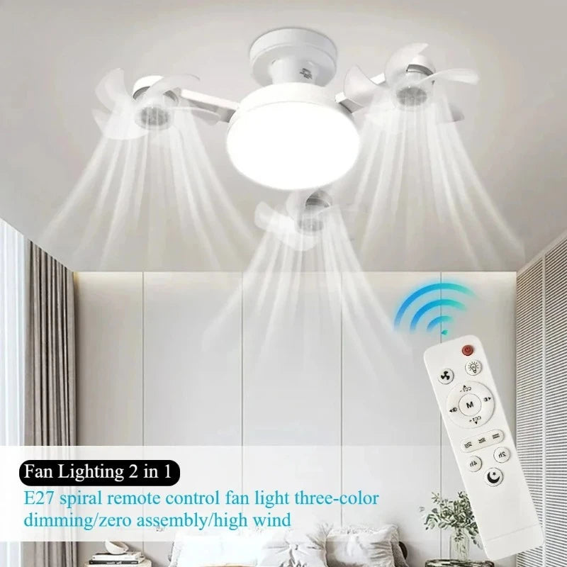 3/4 Heads Remote Control Drone Design Silent Ceiling Fan Light E27 Base Remote Controlled Dimmable 3 Color LED Ceiling Fanlight for Living Room Bedroom Home Hotels Office Air Cooling Supplies