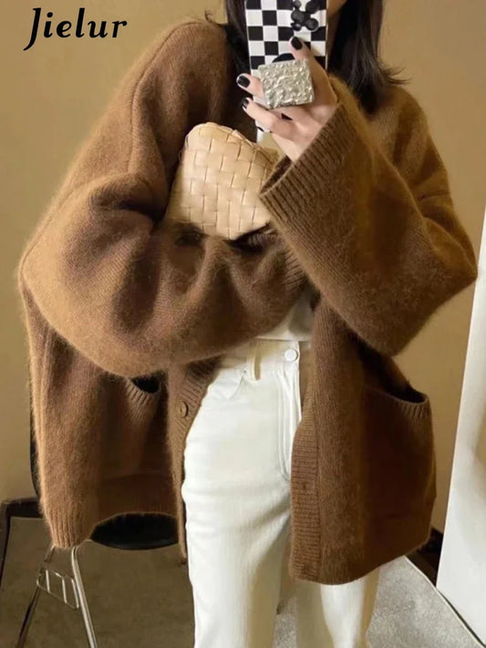 NEW Arrivals Solid Color Chic Long Sleeves Loose Casual Women Cardigan Sweet Knitting Fashion Single Breasted Simple Female Cardigans Ladies Girls Luxury Fashion Clothing Supplies
