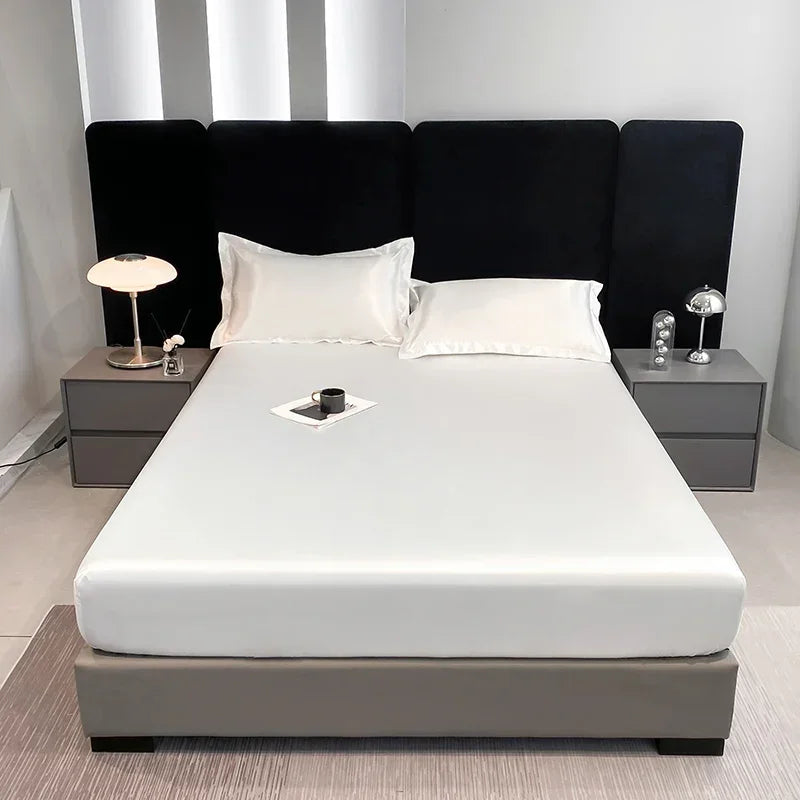 10 Colors Home Hotels Luxury Satin Waterproof Fitted Sheet Silky Solid Color Bed Sheet Breathable Elastic Band Sheets Smooth Bedsheet Mattress Cover