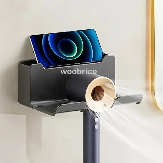 NEW Arrivals White/Gray/Black Color Wall Mounted Hair Dryer Holder for Bathroom Shelf Without Drilling Plastic Hair Dryer Stand Bathroom Organizer  Wall Shelf
