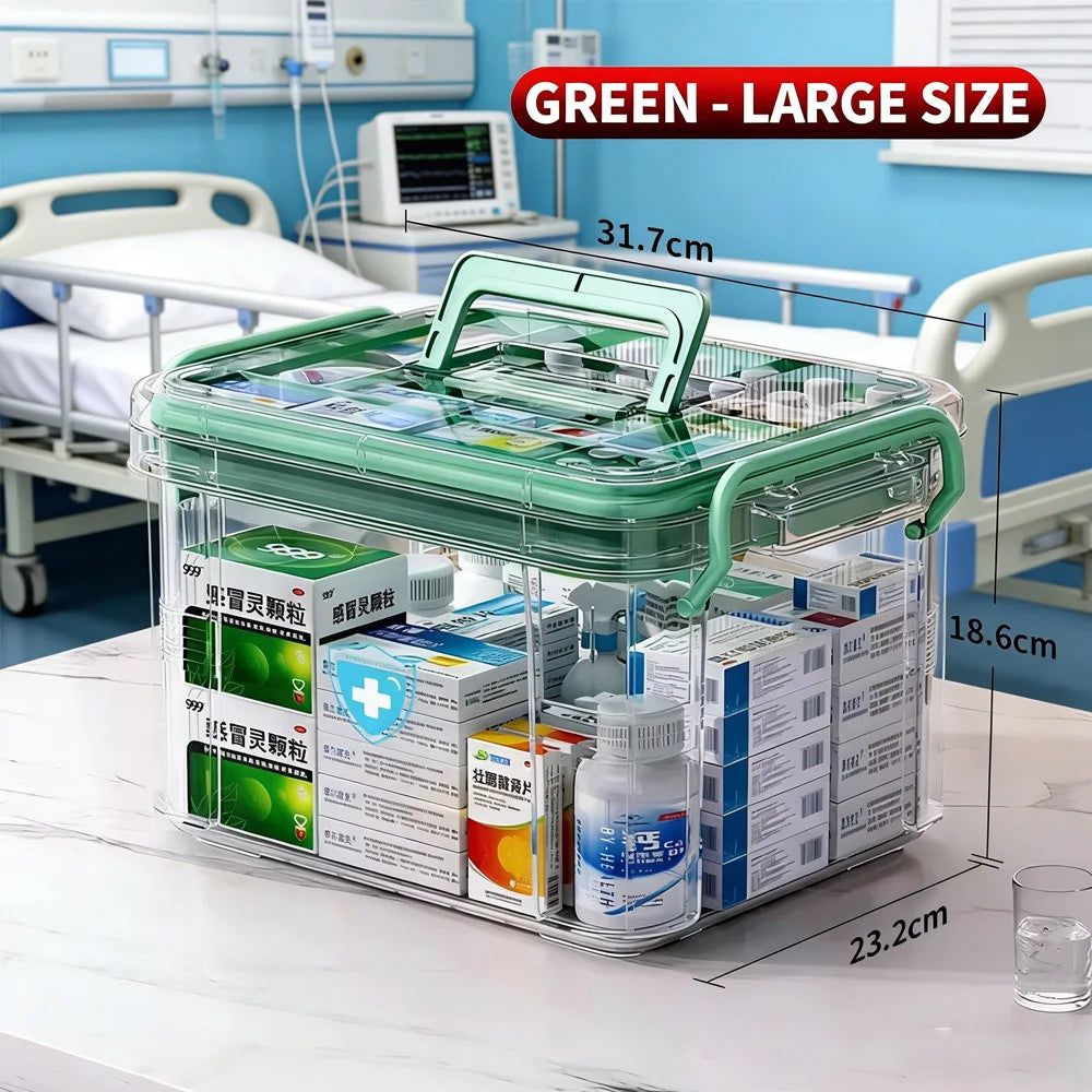 Small and Large Size Multifunctional Home Medical Box Double Layer Medicine Chest Portable Emergency Drug Storage Case Family First Aid Kit