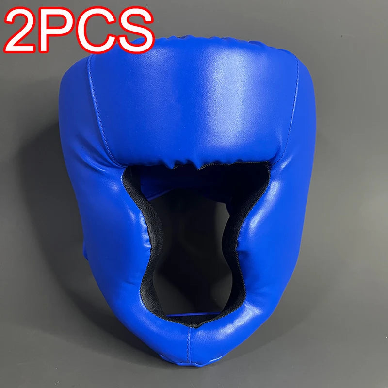 2PCS 3 Colors Set Professional  PU Leather Boxing Helmet Karate Kick Boxing Head Guard Muay Thai Sandbag Training Adults Kids Arts Helmet Head Guard Taekwondo Karate Boxing Helmets