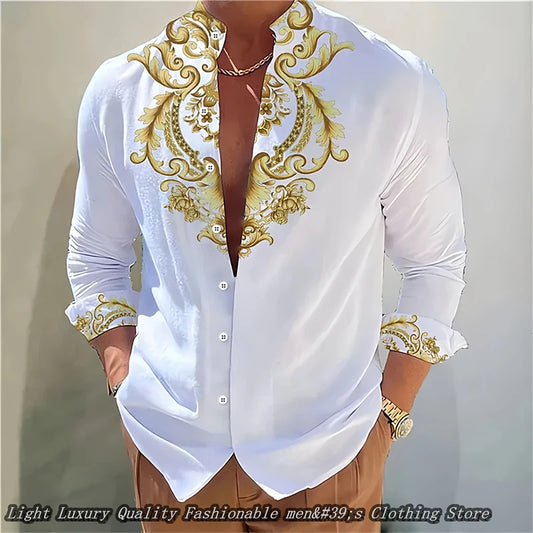 S-6XL Plus Size 8 Colors Men's Shirt 3D Printing Shirt High-Definition Pattern Casual Top Long Sleeved Clothing Soft Fabric Men Casual Apparel Accessories