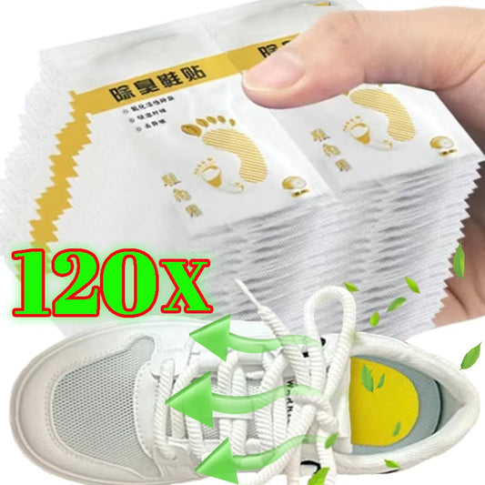 NEW Arrivals 120PCS Set Korean White Tea/Lemon/Peach Juice Shoes Sports Sneakers Deodorant Sweat-Absorbing Sticker Deodorant Foot Odor Deodorant Sneaker Smell Fresh Insole Sterilization Sticker Shoes Accessories