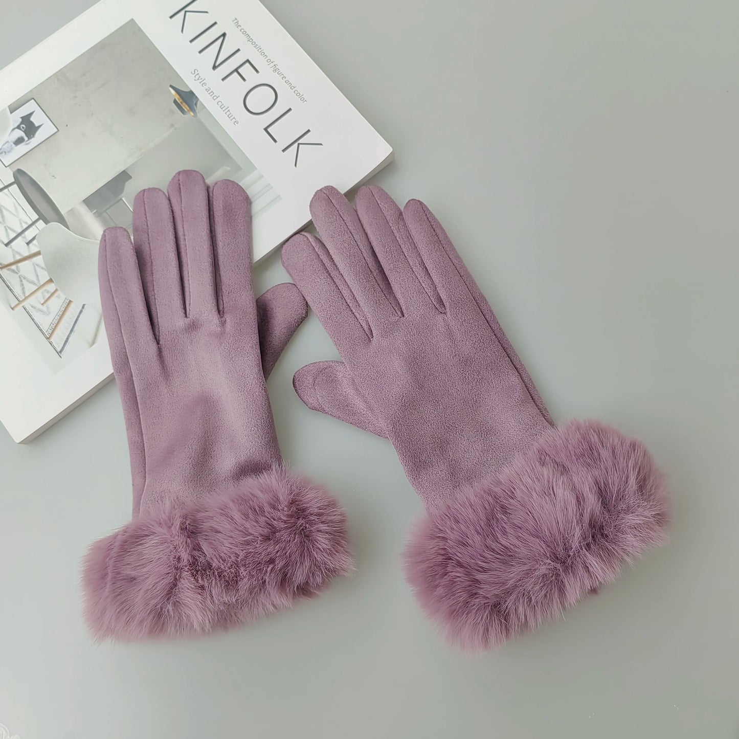 NEW Arrivals 18 Colors Women Faux Rabbit Fur Wrist Suede Leather Touch Screen Driving Glove Winter Warm Plush Thick Full Finger Cycling Black Mitten H92 Women Ladies Luxury Fashion Apparel Accessories