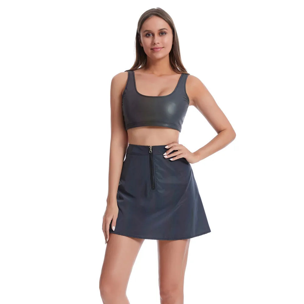 High Waist A-Line Skirts+Bra Women Colorful Reflective 2 Piece Set Night Club Rave Party Reflect Light Mini Clothing Fashion Supplies