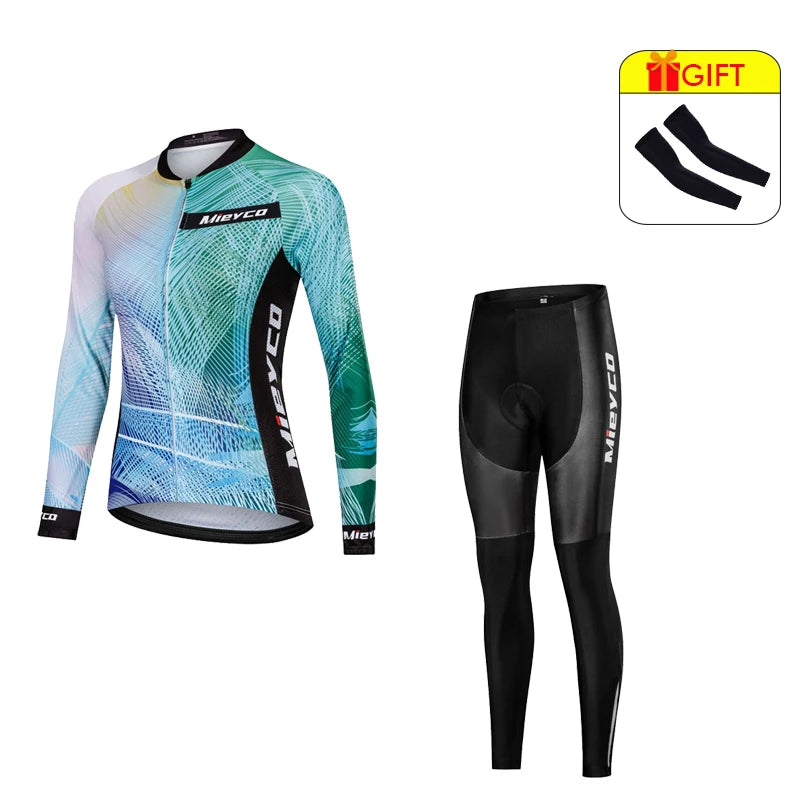 NEW Arrivals S-4XL (Size Smaller Than Usual) Women Cycling Jersey Set Gloves Long Sleeves Head Cap Pants Kits Clothing Long Sleeve MTB Bicycle Racing Apparel Accessories Sports Fashion Clothing Supplies