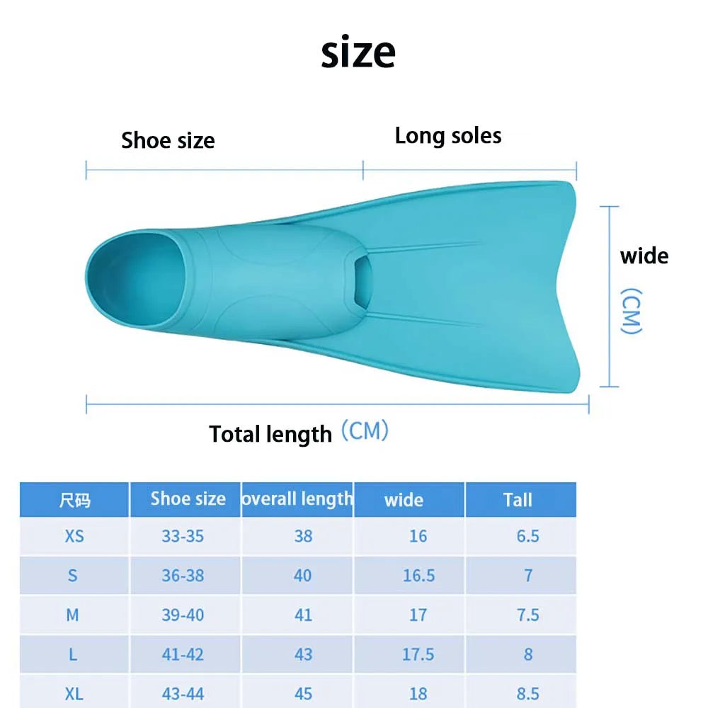 Adults and Kids 33-44 Size Professional Silicone Fins Swim Training Snorkel Short Diving Flippers Frog Shoes Men Women Breaststroke Free Snorkeling  Swimming Accessories Water Sports Supplies