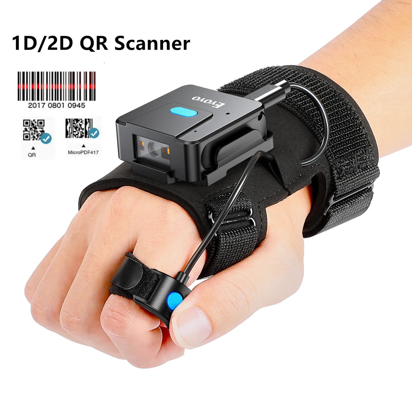 NEW 1D 2D Glove Wearable Ring Bluetooth Barcode Scanner Hand Wearable Finger Trigger Portable Wireless QR Code Scanner Reader
