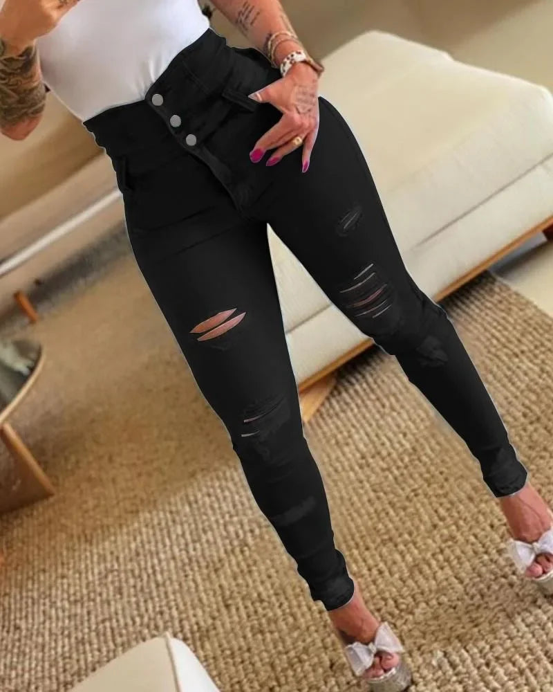 NEW Arrivals Pencil Pants Jeans Women Pencil Pants Bodycon High Waist Casual Long Pant Sheath Denim Trousers Tie Y2K Trouser Spring Summer Streetwear Girls Casual Fashion Apparel Suppplies