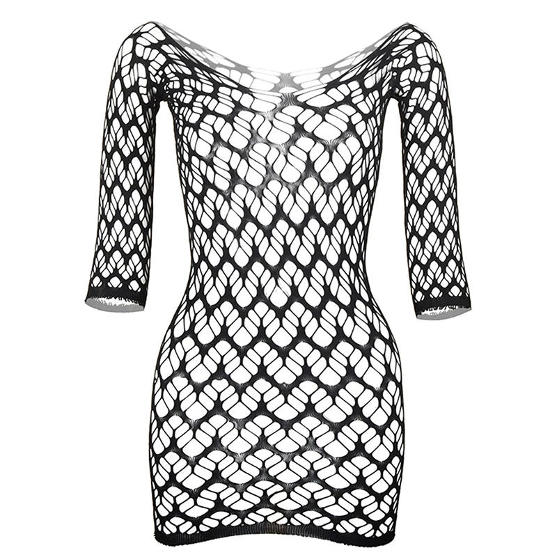 Ladies Long Sleeve Sheer Mesh Cover Up Dress, Stylish See-Through Fishnet Beachwear  For Summer Vacation