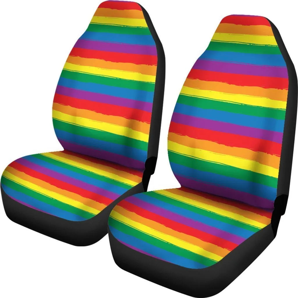 Rainbow Flag Lgbt Pride Pattern Print Seat Cover Car Seat Covers Set 2 Pc, Car Accessories Car Mats