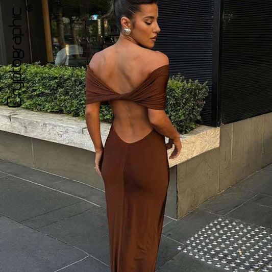 Elegant Off Shoulder Maxi Dress Club Party Outfits Women Back Split Sexy Backless Bodycon Dresses