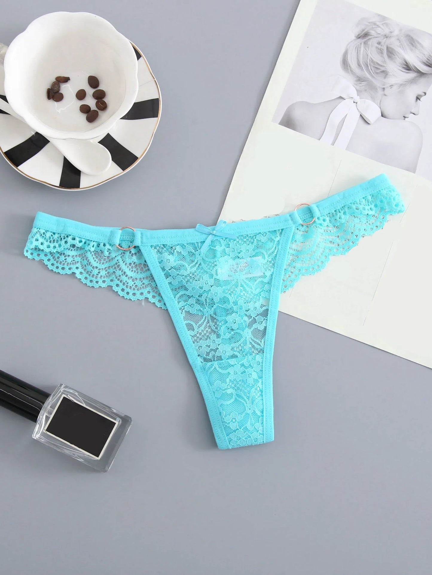 6PCS Set Women Underwear Sexy Lace Solid Color Thong Brazilian G-String Translucent Low-Rise Women's Panties Ladies Sexy Underwear Supplies Girls Lingerie Fashion Clothing Products