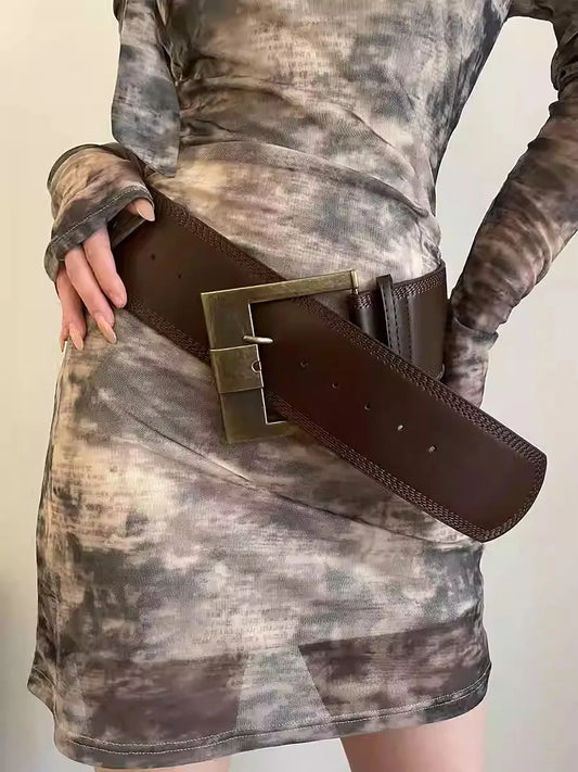 Women Female 115Cm Punk Style Design PU Leather Wide Belt  Wasteland American Sexy Style Girdle with Skirt Jeans Waist High Quality Belt Ladies Girls Luxury Fashion Apparel Accessories Clothing Supplies