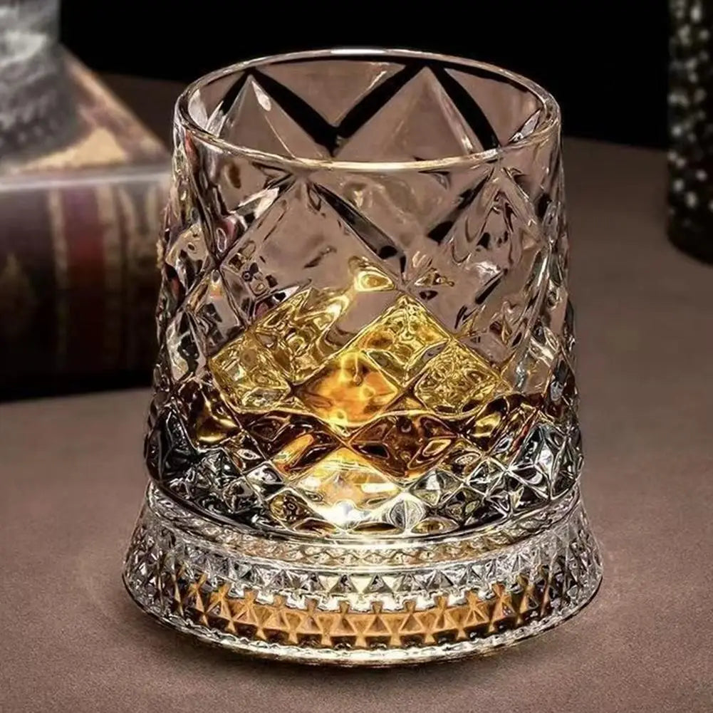 NEW 280ml Crystal Luxury Elegant Liquor Cup Rotating Whiskey Porcelain Glass Crystal Bottom Diamond Ice Flower Bubble Pattern Spinner Home Barware Glass Cup