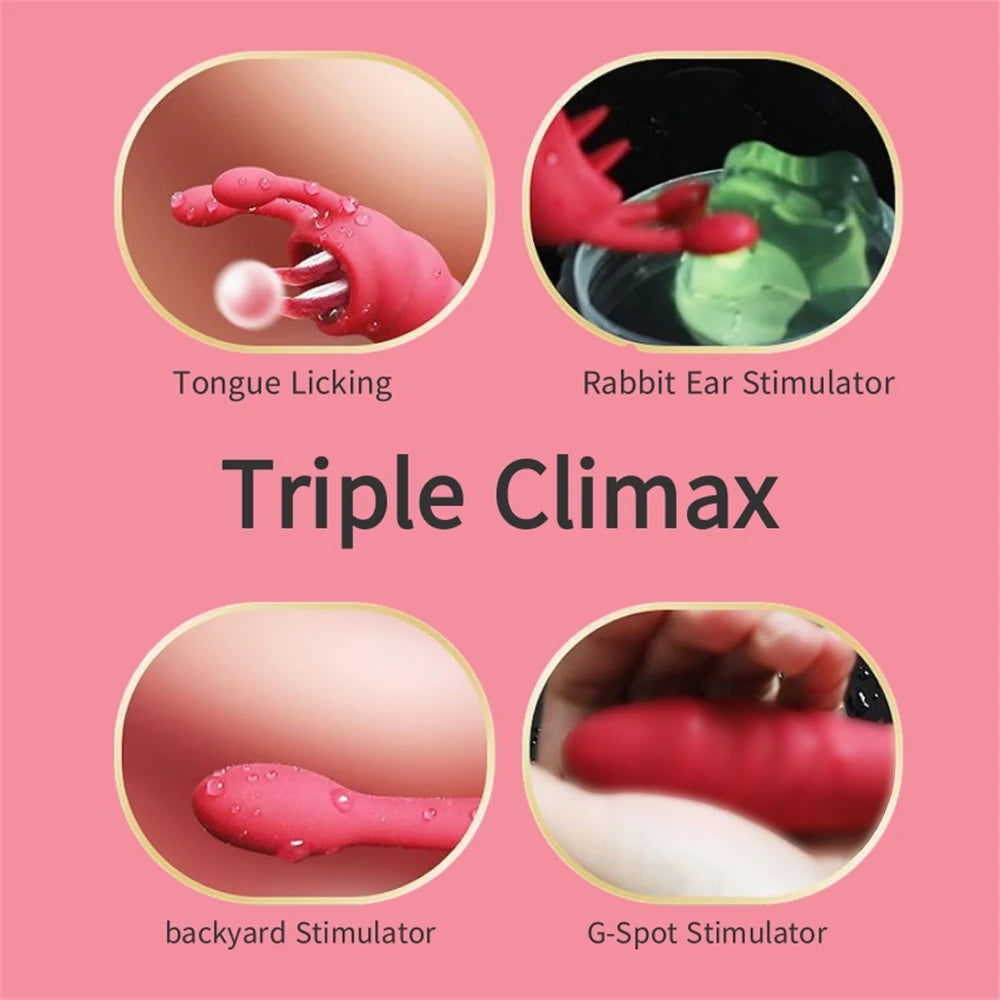 3 In 1 Heating Vibrator Anal Dildo Double Tongue Licking G-Spot Nipple Clitoris Stimulator Vagina Vibrator for Women Sex Toys