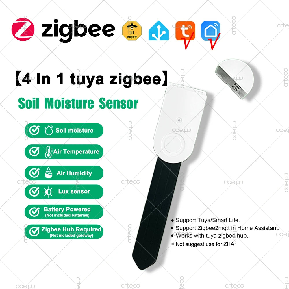 APP Control TUYA Zigbee Smart Soil Tester, illuminance Temperature Humidity Meter Moisture Sensor 4 In 1 Real Time Monitor For TUYA APP Zigbee2MQTT Home Gardening Accessories