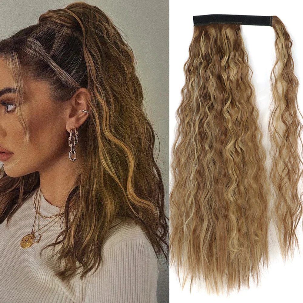 NEW  Synthetic Long Straight Wrap Around Clip In Ponytail Hair Extension Can Be Permed Heat Resistant Pony Tail Fake Hair