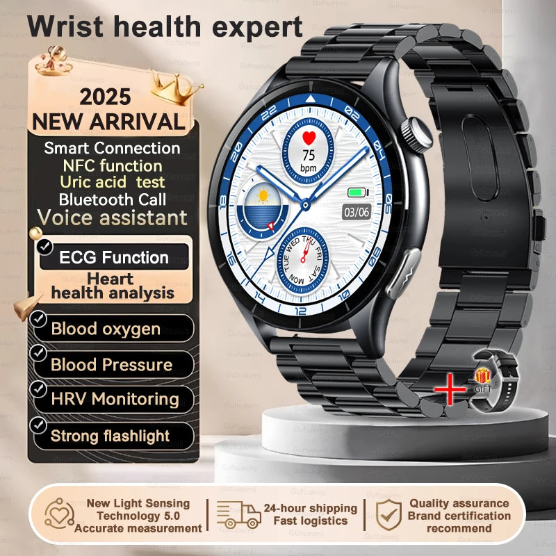 New 1.56 "HD Screen Sapphire Glass Non-Invasive Health Monitoring Smart Watch Laser Measure Blood Fat Uric Acid ECG Smart Watch Women Men Sports Health Care Supplies