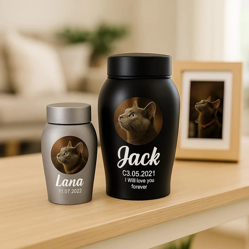 Dogs Cats Custom Pet Urns for Ashes Stainless Steel Cat Dog Urns Memorials Pet Photo Names Dates Urn for Dogs Ashes Pet Souvenir Jar Keepsake Gifts Pets Last Farewell Funeral Supplies