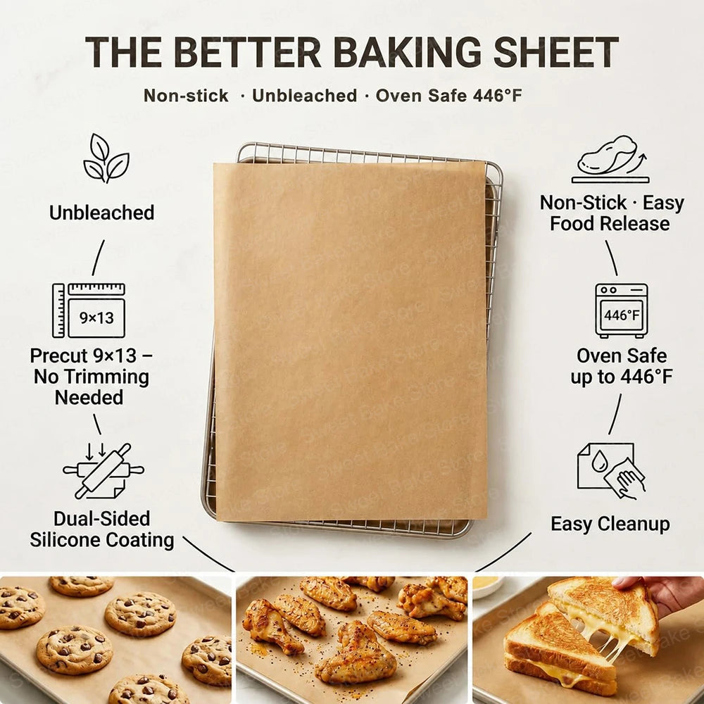 50/100 PCS Set Unbleached Parchment Paper Sheets, Precut Baking Paper | Non-Stick Parchment Paper for Oven, Air Fryer & Wrapping Paper Sheets