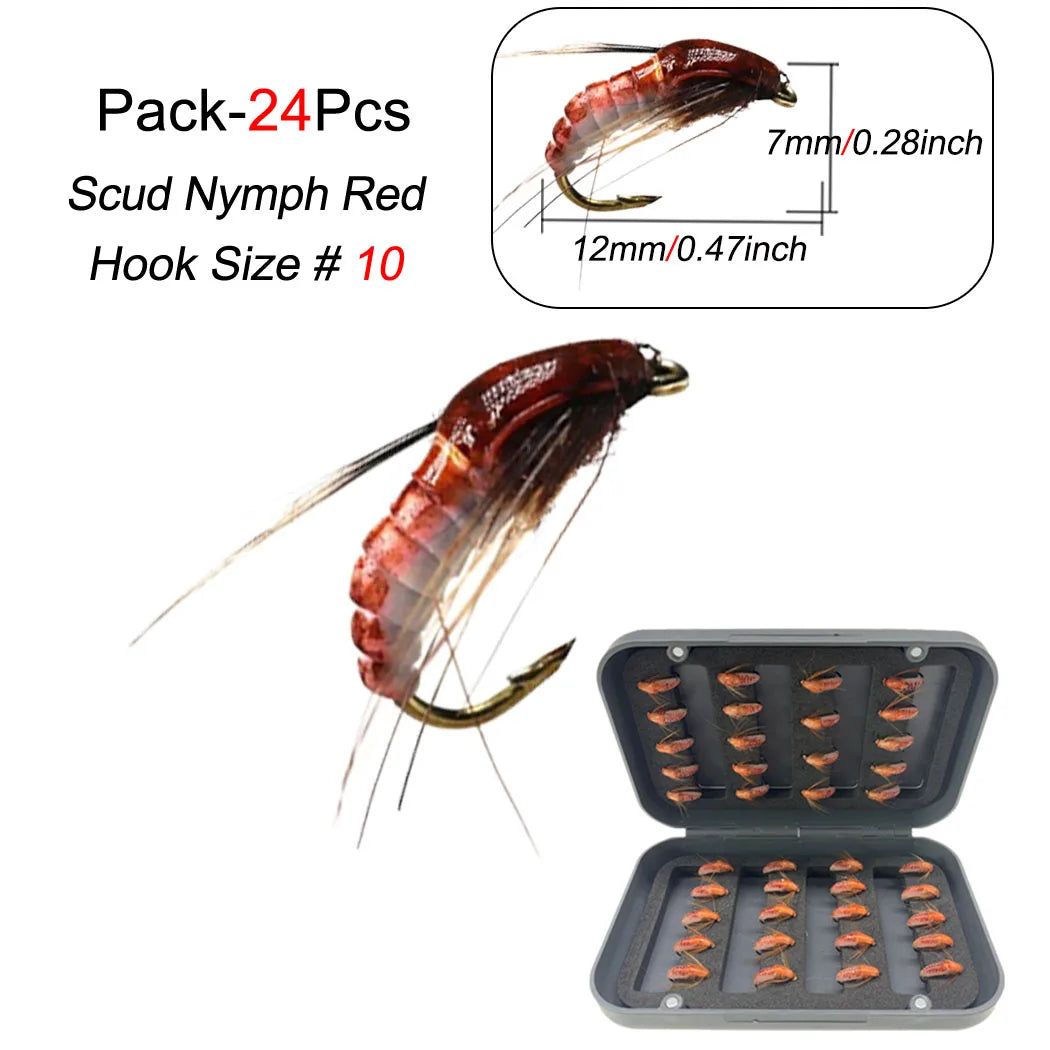 24 PCS Set/Box Nymph Scud Fly Fishing Flies Fly Insects Different Styles Salmon Trout Fly Fishing Lures River Sea Lakes Fishing Accessories