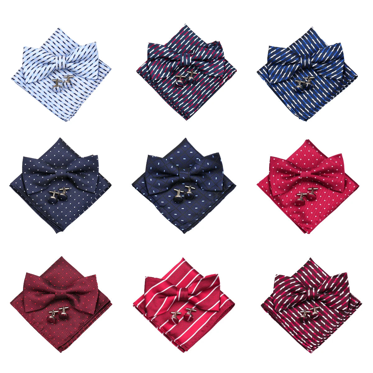3 PCS Set 55 Colors Luxury Paisley Bowtie Suit Man Bow Tie Pocket Square Cufflinks Wedding Bowknot Accessories Butterfly Neckwear Adjustable Adult Ties