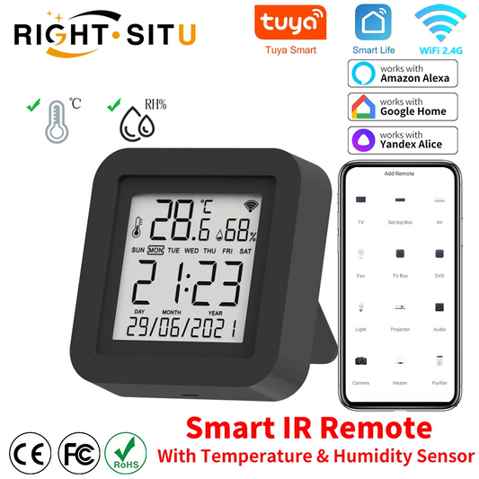 TUYA Smart Universal IR Remote With Temperature Humidity Sensor for Air Conditioner TV AC Works with Alexa Google Home Yandex