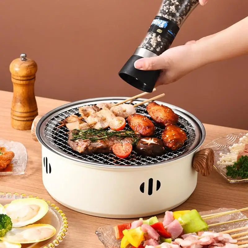 Portable Barbecue Grill  Charcoal Stove Stainless Steel Split BBQ Stove Round Non-stick Barbeque Rack For Outdoor Camping