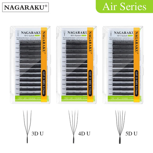 Japanese NAGARAKU U-Shaped 3D 4D 5D Full Set Lashes Extensions Natural Soft U Lashes Premium Mink Brazilian Cilios Mink False Eyelashes Women Girls Cosmetic Accessories