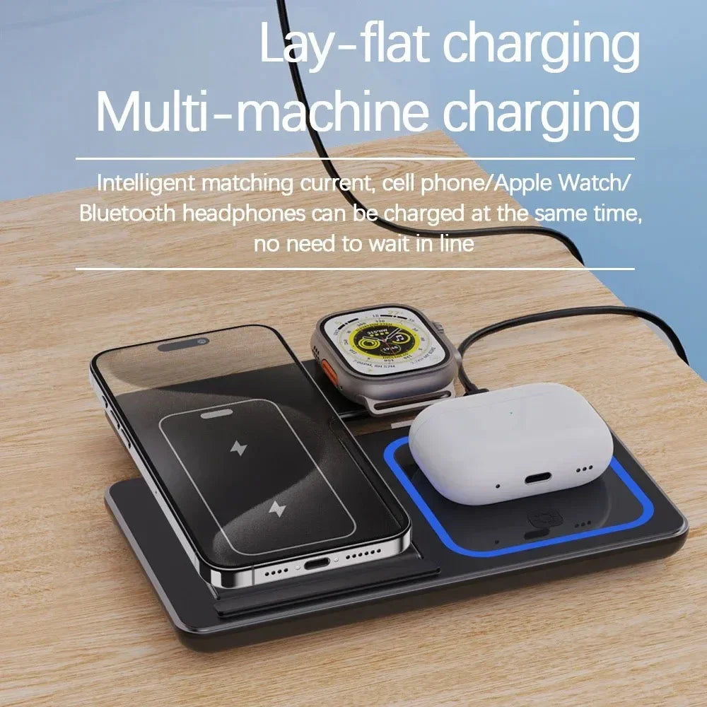 3 in 1 Wireless Charger Stand 30W LED Foldable Wireless Charger For iPhone 16 15 Pro Max iWatch 8 7 Airpods Charge Dock Station for Home Office Electronic Accessories Sets