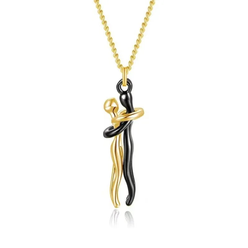Hug Couples Pendant Necklace 50cm Chain for Him and Her, The Tale of Two Lovers Jewelry, Affectionate Hug Necklaces Couple for Women Men