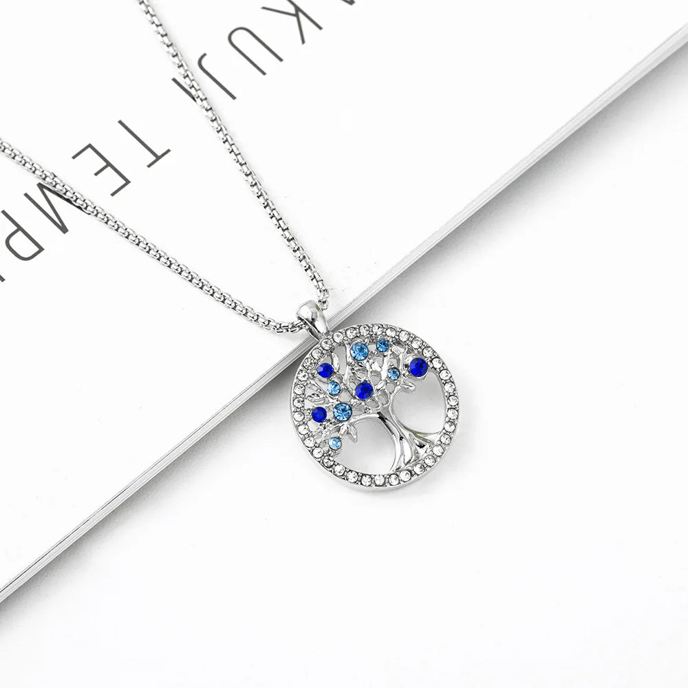 Tree of Life Bohemian Diamond Pendant Necklace Women's Hollow Nature Life Tree Cross-Border Sales Religious Belief Floral Zinc Alloy Necklace