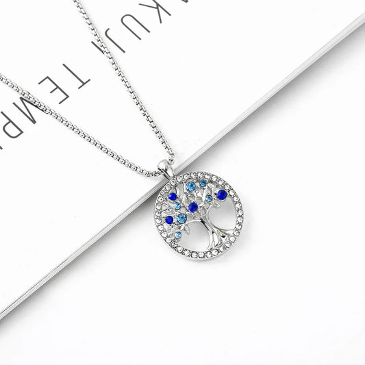 Tree of Life Bohemian Diamond Pendant Necklace Women's Hollow Nature Life Tree Cross-Border Sales Religious Belief Floral Zinc Alloy Necklace