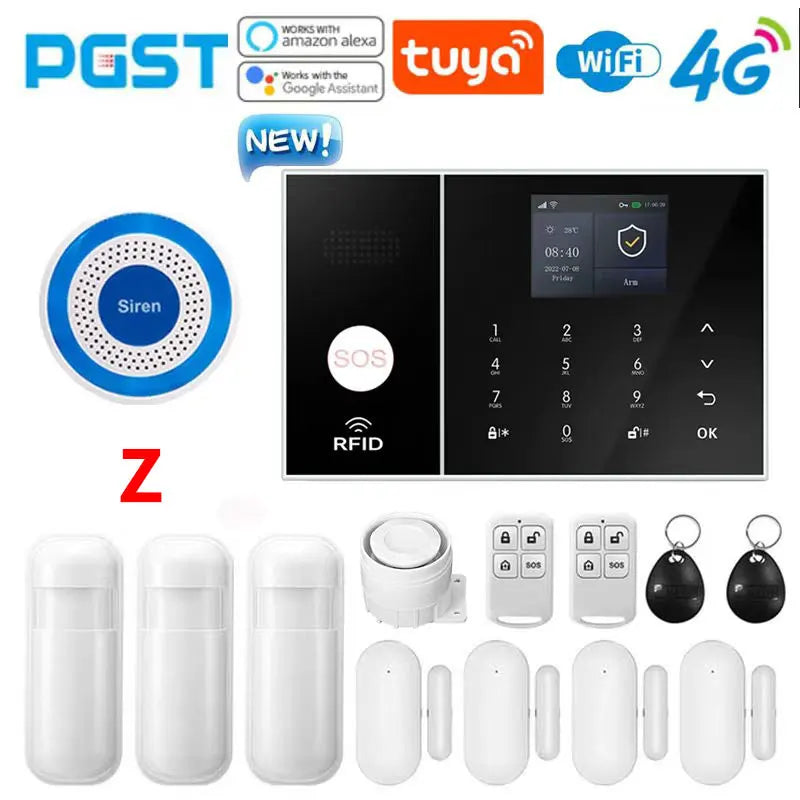 NEW HOT SALE 4G PG108 TUYA APP Control Alexa Voice Google WI-FI Support Home Alarm Anti-Theft System Smart Life APP Camera  SOS One Click Help Wireless Safe Security for House Villa Business Shops 433MHz