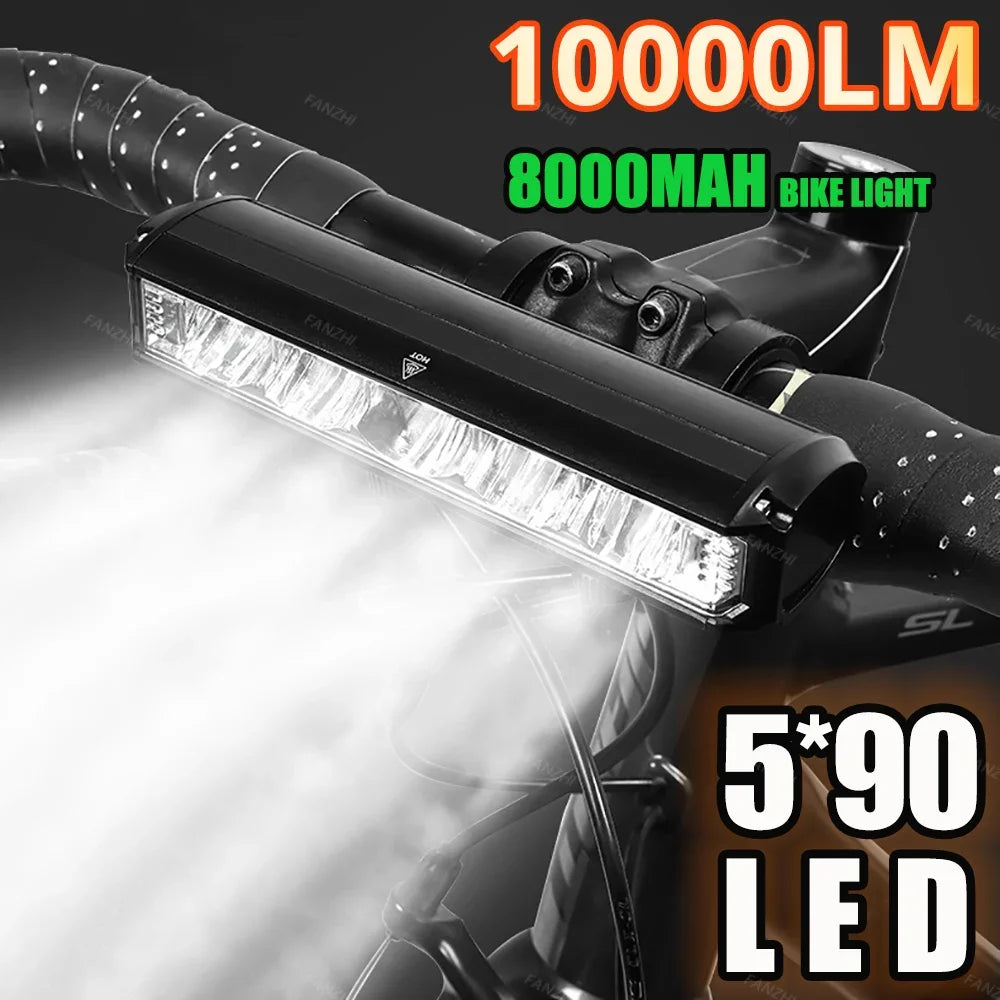 Full Set 8000mAh + Power Bank 10000LM Bicycle Light 500M Lighting Distance Front Bike Light Waterproof 8000mah 5*P90 Flashlight USB Charging MTB Road Cycling Lamp Accessories Sports Supplies