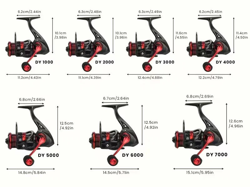 Black Red Design 1000-7000 Series Ball Bearings 13+1 15KG Max Drag Spinning Reel Metal Body Freshwater Saltwater Fishing Reel