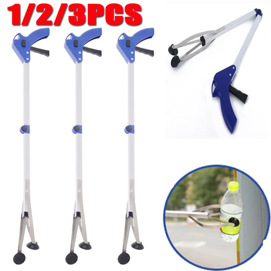 3PCS Folding Garbage Picker Household Aluminum Alloy Trash Grabber Waste Leaves Pick Cleaning Up Clip Garden Cleaning Tool