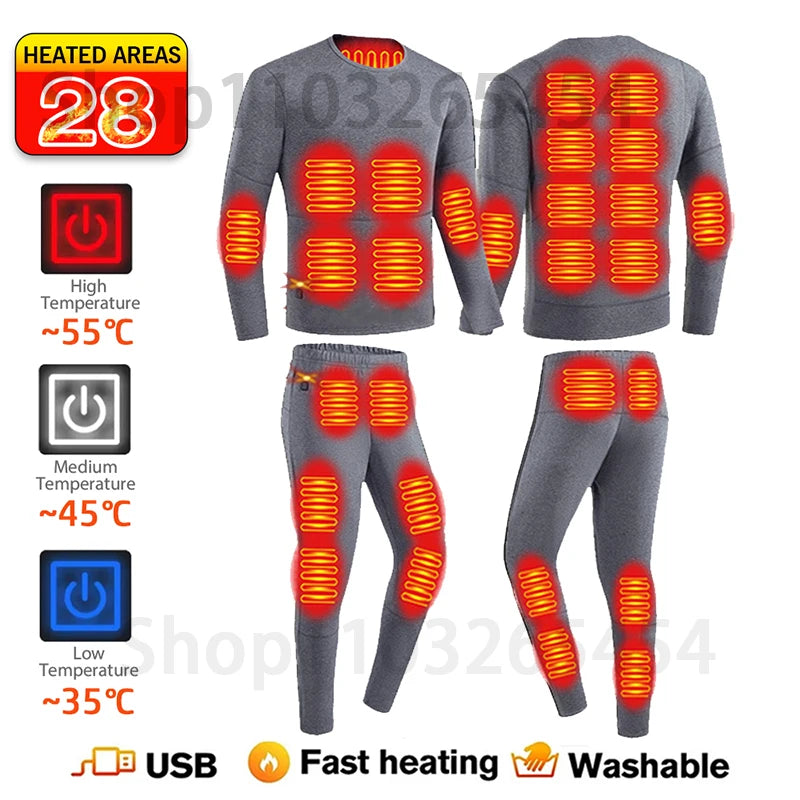 2 PCS Women Men Suit S-3XL UK Plus Size Electric Clothes 52 Areas New Material Technology Heated Underwear Winter Thermal Underwear Women Men Heating Jacket Winter Accessories USB Electric Heating Clothes
