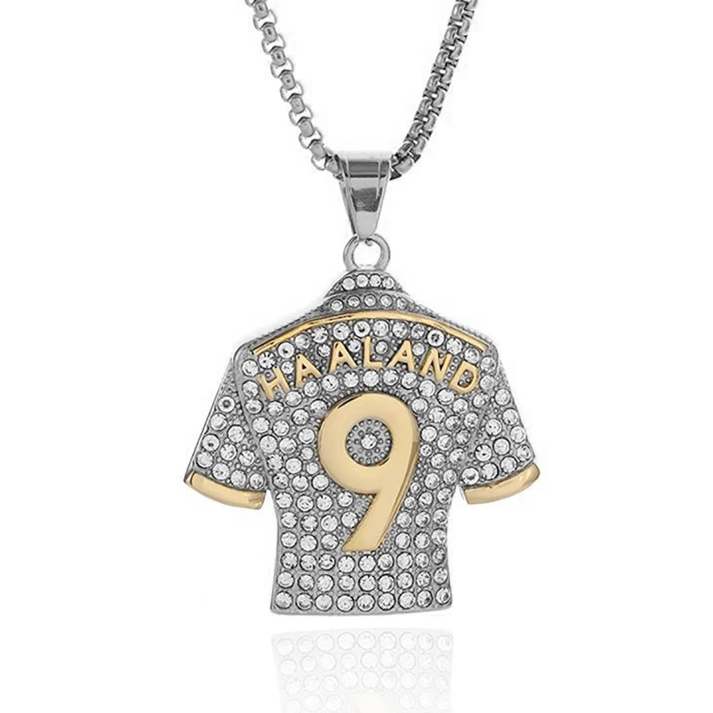 Fashion Football Jersey Messi Cristiano Ronaldo Neymar Mbappé Harland Rhinestone Necklaces + 60cm Gold Chain Men Stainless Steel Soccer Fans Hip Hop Jewelry Accessories