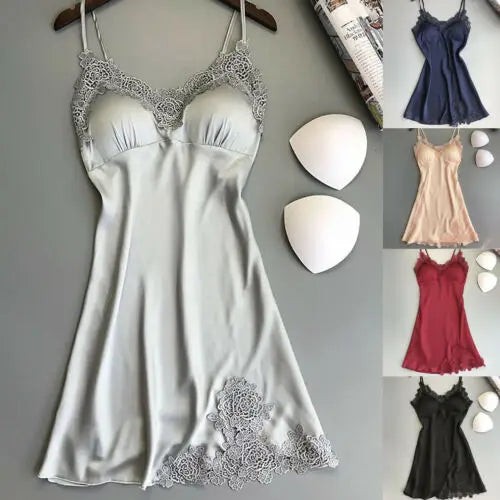 NEW Arrivals Luxury Silk Women Sexy Nightwear Lace Nightgowns Patchwork Cami Nightdress Clothes Lingerie Nighty Wedding Silk Dress Sleep Wear Girls Ladies Luxury Fashion Lingerie Supplies