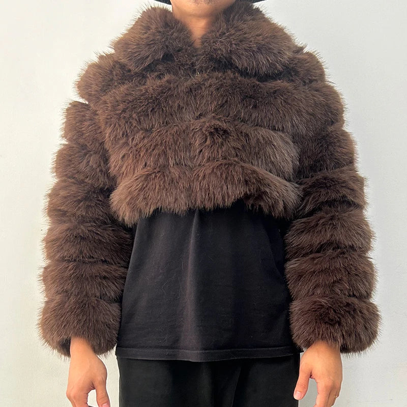 NEW Arrivals S-8XL 4 Colors Extra Plus Size Casual White Black Fluffy Fall Winter Faux Fur Coat Women Short Jacket Long Sleeve Cropped Puffer Fur Jacket Ladies Outwear Girls Winter Fashion Clothing Supplies