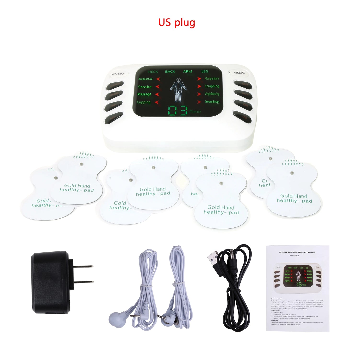 Full Set Electrical Muscle Stimulator + Slippers + Socks English Button Therapy Massage TENS Electronic Massager  Physiotherapy TENS Machine Health Care Supplies